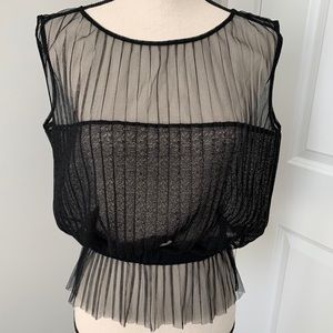 Stefanel Sheer Black Pleated Mesh Tank Top